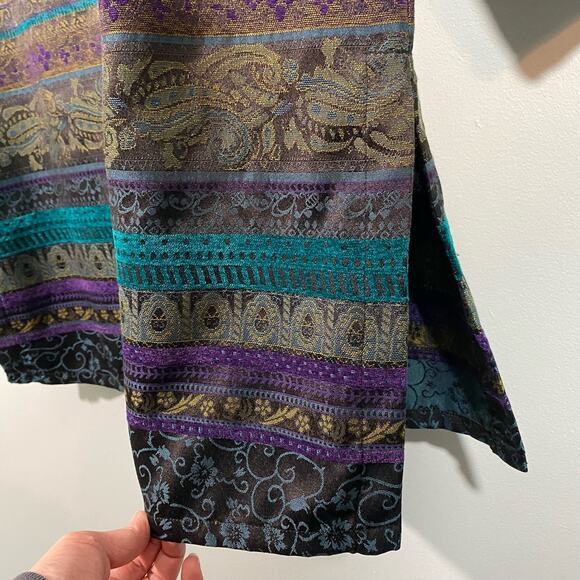 Chico's Women's Multicolor Jacquard Tapestry Knee Length Button Up Coat Sz 2 (L) - Picture 7 of 9